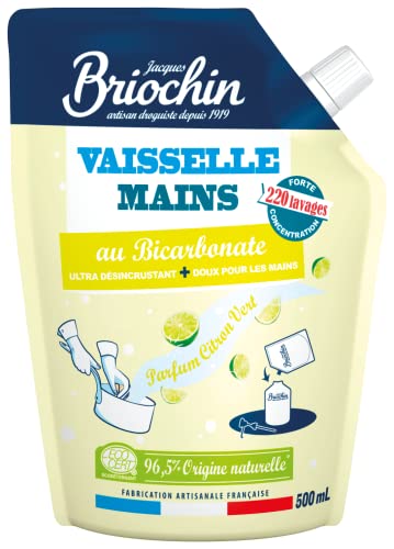 Jacques Briochin - Recambio líquido para platos manos con bicarbonato Ecocert - Perfume Limón Verde - 500 ml