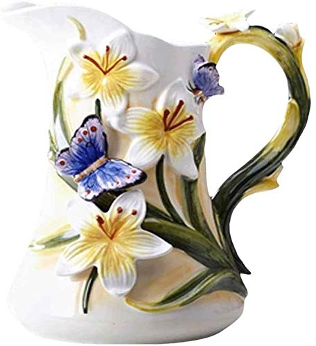 Jarrones decorativos Orquídea mariposa en relieve de cerámica Lanzador del florero de hidroponía en seco Flores Jarro, 21cm moderna Pastoral País Decoración for centro de mesa o tabla estreno de una c