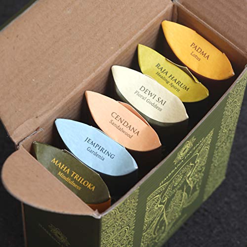 Jembrana Incense - Conos de Incienso Jembrana: Mezcla 6 Aromas (60 Conos en Total), 10 Conos de Loto (Padma), sándalo, Gardenia, Maha Triloka, Raja Harum y Dewi Sai (ámbar), Juegos de Regalo