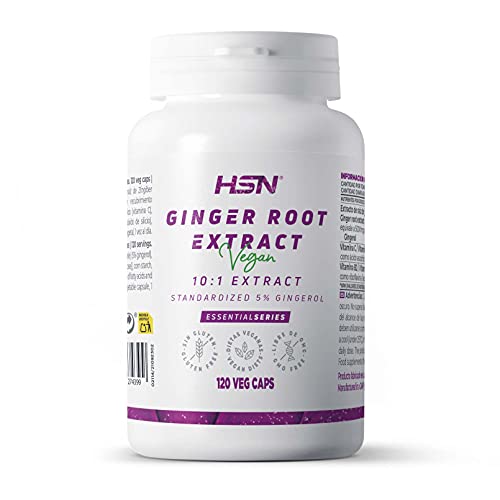 Jengibre de HSN | 500mg | Extracto de Raíz 10:1 | Suministro para 4 Meses | Potente Antioxidante + Salud Digestiva | Vegano, Sin Gluten, Sin Lactosa | 120 Cápsulas Vegetales