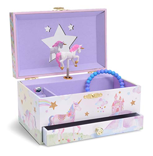 Jewelkeeper - Caja Musical para Joyas para Niñas, con Unicornio Arco Iris y Estrellas de Lentejuelas, con Cajón Extraíble - Melodía The Unicorn