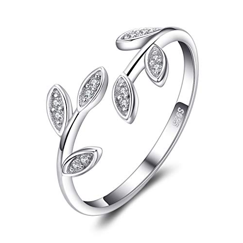 JewelryPalace Anillo Hoja de olivo Anillos Mujer Plata Ajustables, Anillos Plata de ley 925 Mujer Oro, Anillos Niñas Ajustables Anillo Mujer Alianzas, Aniversario, Joyería Personalizada