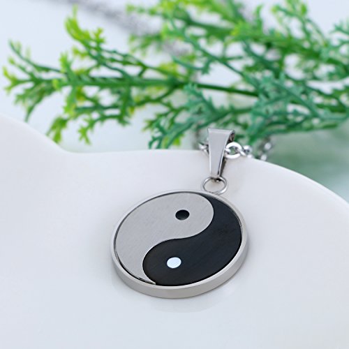 JewelryWe Colgante de Ying Yang Taichi Collar de Hombre, Amuleto Colgante de Acero Inoxidable Collar de Buena Fortuna