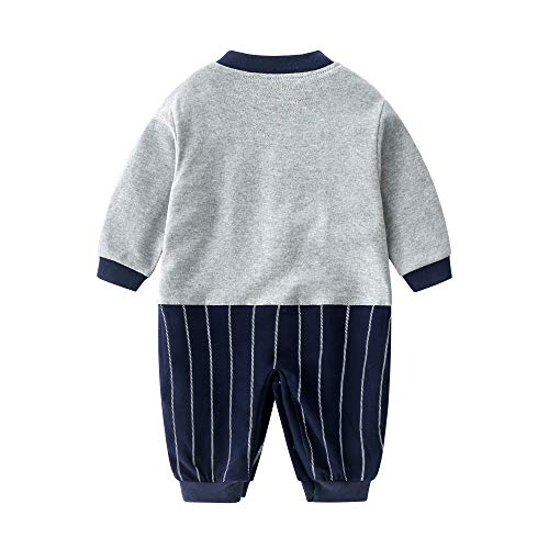 JinBei Pelele Bebe Niño Algodon Pijama Recien Nacido Caballero Mamelucos Manga Larga Azul Rayas Gris Mono Trajes 0-3 Meses