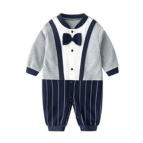 JinBei Pelele Bebe Niño Algodon Pijama Recien Nacido Caballero Mamelucos Manga Larga Azul Rayas Gris Mono Trajes 0-3 Meses