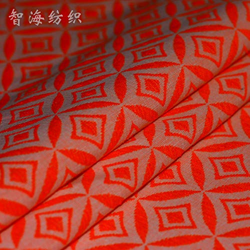 JKLAQ Telas por Metros para Vestidos- Falda Esponjosa Jacquard Bijia Algodón En Relieve Traje Cheongsam Tela De Tela De Ropa Étnica Dai Vintage, Rejilla Naranja (0.5M)