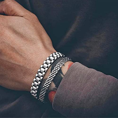 JKLJKL Pulsera de Acero Inoxidable Hombres Pulseras Gentleman Jewelry Pulsera Hombre Cuero (Metal Color : Steel Color)