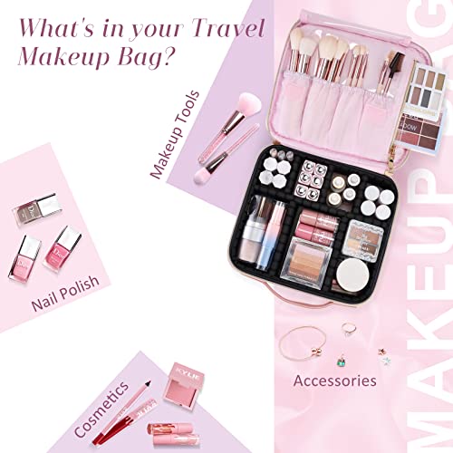 Joligrace Bolsa de Maquillaje Neceser Maquillaje Cuero PU Cosméticos Bolso de Viaje Maletín Manicura Joyero y Uñas Organizador Grande Maletín Maquillaje Vacío Profesional 26x23x9,5cm, Rosa