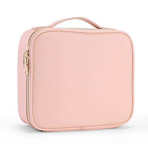 Joligrace Bolsa de Maquillaje Neceser Maquillaje Cuero PU Cosméticos Bolso de Viaje Maletín Manicura Joyero y Uñas Organizador Grande Maletín Maquillaje Vacío Profesional 26x23x9,5cm, Rosa