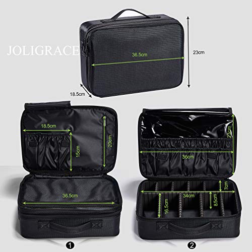 Joligrace Bolsa de Maquillaje Neceser Maquillaje Tela Oxford Cosméticos Bolso de Viaje 2 Capas Maletín Manicura Joyero y Uñas Organizador Grande Maletín Maquillaje con Correa Vacio Profesional, Negro