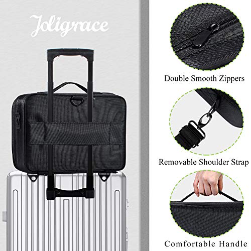 Joligrace Bolsa de Maquillaje Neceser Maquillaje Tela Oxford Cosméticos Bolso de Viaje 2 Capas Maletín Manicura Joyero y Uñas Organizador Grande Maletín Maquillaje con Correa Vacio Profesional, Negro