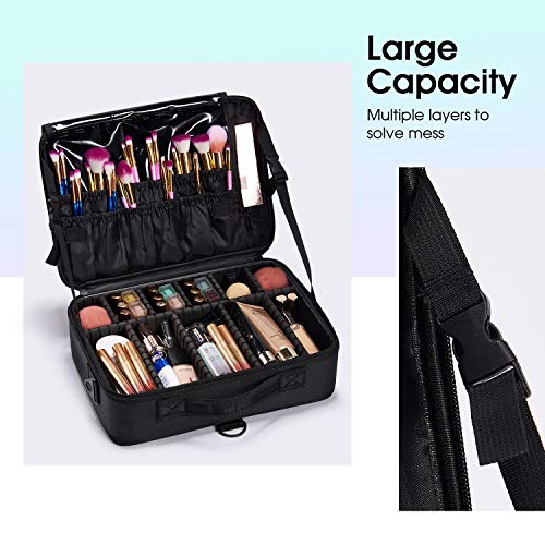 Joligrace Bolsa de Maquillaje Neceser Maquillaje Tela Oxford Cosméticos Bolso de Viaje Maletín Manicura Joyero y Uñas Organizador Grande Makeup Maletín Maquillaje con Correa Vacio Profesional, Negro