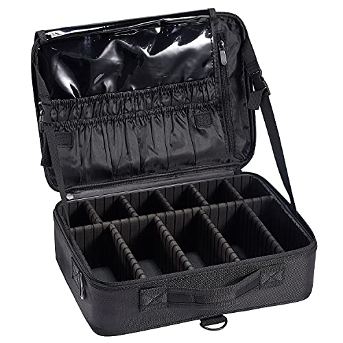 Joligrace Bolsa de Maquillaje Neceser Maquillaje Tela Oxford Cosméticos Bolso de Viaje Maletín Manicura Joyero y Uñas Organizador Grande Makeup Maletín Maquillaje con Correa Vacio Profesional, Negro