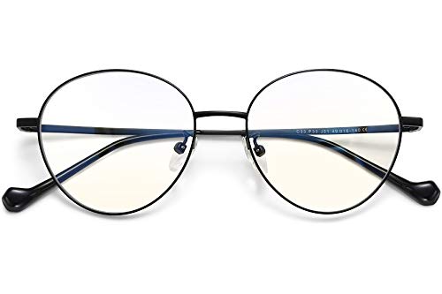 Joopin Gafas Luz Azul Mujer y Hombre para Ordenador Lentes Antireflejantes con Filtro de Luz Azul sin Graduación Montura Redonda de Metal