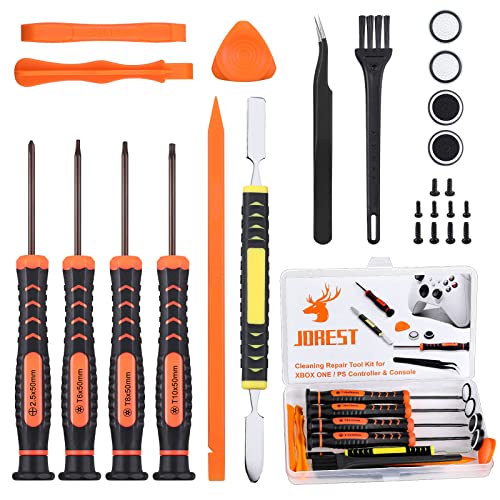 JOREST Kit de Desmontar Xbox one/360/X PS4 PS5 PS3, 25pcs Set Limpieza, Herramienta Reparacion para Mando y Consola, con Destornillador PH0 y Torx T6 T8 T10, Palanca, Pinzas, Cepillo, Tapas Manija