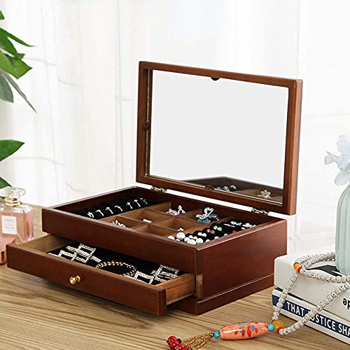 Joyero Para Mujer Joyero Para Mujer / Caja De Almacenamiento De Joyería Multifunción / Madera De Sicomoro, Tallada A Mano, Lujo, Clásico, Exquisito Hardware, Con Espejo De Maquillaje / Colec