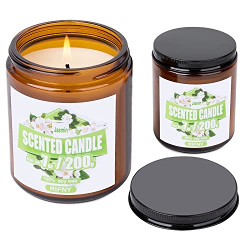 Juego de 2 velas aromáticas de jazmín, 100 % natural, para el hogar, en vaso de cera de soja, 40-50 horas de combustión (400 g)