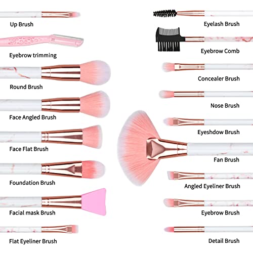 Juego de brochas de maquillaje de color rosa, 18 brochas de maquillaje profesionales, brochas de base sintética de primera calidad, mezcla de polvo facial, rubor, sombra de ojos, delineador de ojos