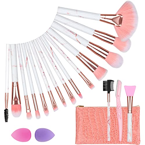 Juego de brochas de maquillaje de color rosa, 18 brochas de maquillaje profesionales, brochas de base sintética de primera calidad, mezcla de polvo facial, rubor, sombra de ojos, delineador de ojos