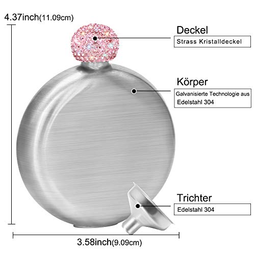 Juego de petaca y embudo de acero inoxidable de Ohok, para mujeres, pistón de bolsillo, botella de alcohol con brillantes brillantes, idea de regalo, 5 oz. 150 ml. Adecuado para llevar alcohol.