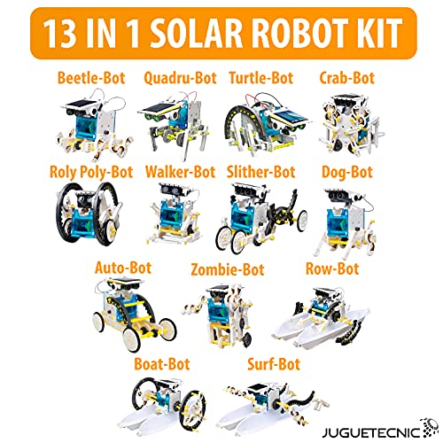 JUGUETECNIC │ Kit de robótica para niños 13 Modelos en 1 │ 80 Piezas de robótica educativa │ Juguete Solar Original y Divertido para Pasar un Agradable rato en Familia