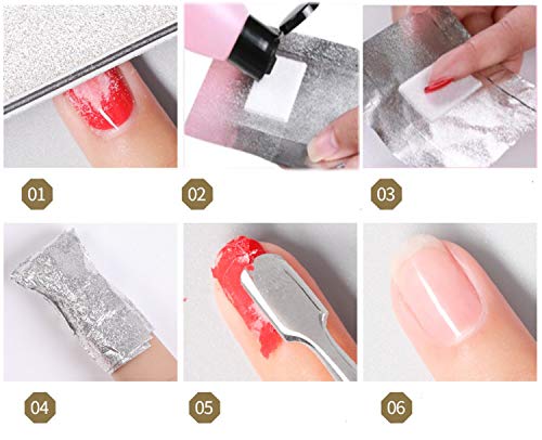 JZK 200 x Envolturas láminas de gel removedor esmalte uñas con almohadillas algodón, papel aluminio para eliminar el esmalte de uñas normal/gel, clips uñas, lima uñas y buffer, empuja cutícula