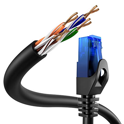 KabelDirekt – 20m – Cable de Ethernet y Cable de Parche/de Red (Conector RJ45, para máxima Velocidad de Fibra óptica, Ideal para Redes gigabit/LAN, Router/módems, Conectores Switch, Negro)