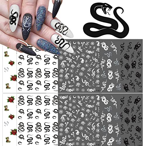 Kalolary 8 Piezas Pegatinas de Uñas de Serpiente Pegatinas de Uñas 3D Calcomanías de Uñas Decoración de Arte de Uñas Floral para Manicura Adhesivo Uñas Accesorio