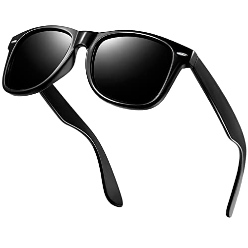 KANASTAL Gafas de Sol Negras Polarizadas Hombre y Mujer Black Sunglasses Cuadradas Clásicas Retro con 100% Protección UV400 para Conducir Pesca Golf al Aire Libre Viajes(Negro Mate)