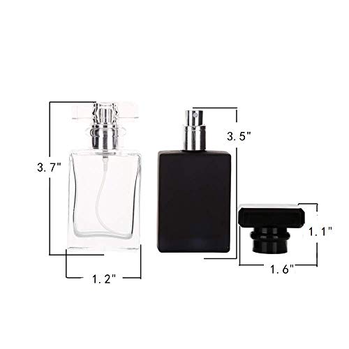 Kaptin Paquete de 2 botellas de perfume recargables de vidrio de 30 ml, botella vacía de atomizador portátil cuadrado, botella de spray de perfume (transparente + negro)