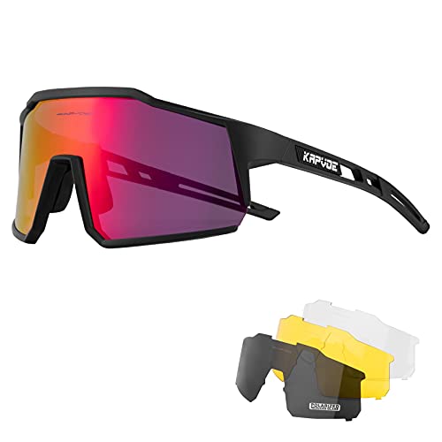 KAPVOE Gafas de Ciclismo Polarizadas con 4 Lentes Intercambiables TR90 Gafas de Sol Deportivas Mujeres Hombres Running MTB Bicicleta Accesorios 01