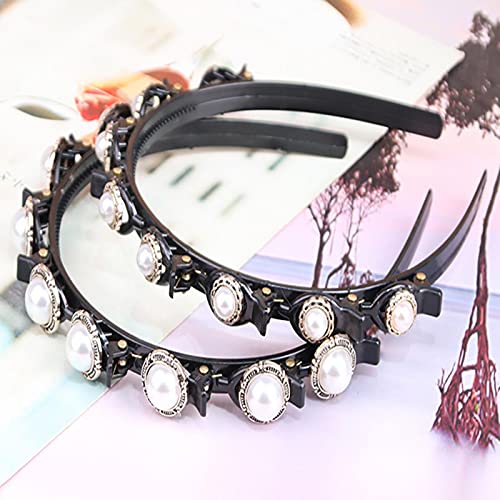 Kaytong Diadema de Perlas Alice, Diadema para el Cabello para Mujer, Pinzas con Garras de aro, Doble Flequillo, Accesorios para el Cabello, Horquillas para el Cabello