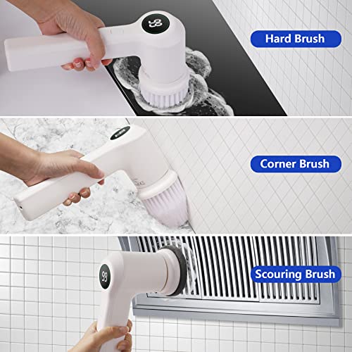 Keenstone Cepillo Limpieza Eléctrico Cabezales Reemplazables USB Recargable Pantalla LCD 2 Modos Ajustables para Bañera Azulejo Piso Pared Baño Cocina