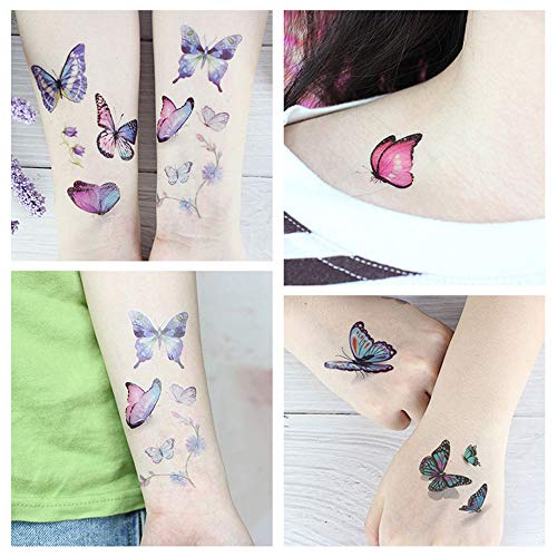 Keleily Tatuajes Temporales de Mariposa 16 Hojas Tatuajes Falsos Temporales para Adultos Body Art Tattoo Stickers para Mujeres, Niñas, Brazos, Piernas, Espalda, Colores