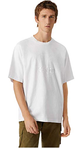 Kenzo Camiseta para hombre Tiger Flock Loose con bordado de tigre blanco 100% algodón (corte recto - talla grande) Blanco M