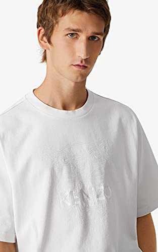 Kenzo Camiseta suelta para hombre, diseño de tigre blanco, 100% algodón (corte recto, talla grande)