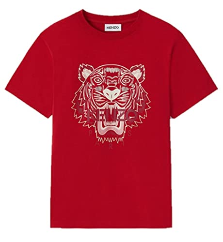 Kenzo Camiseta Tiger para hombre, color rojo, tigre, blanco, talla ajustada, talla 36