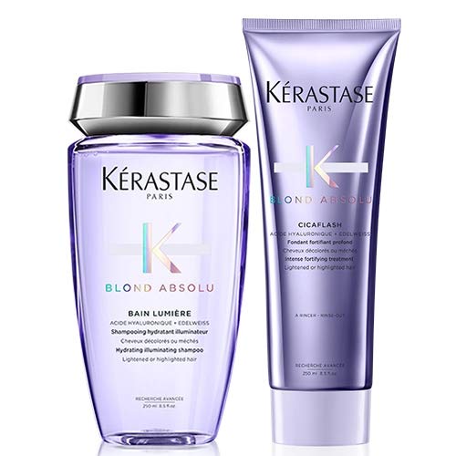 Kérastase Blond Absolu - Juego de champú hidratante iluminador Bain Lumiere 250 ml y acondicionador Cicaflash 250 ml