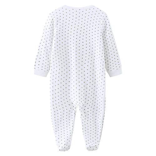 Kiddiezoom Mamelucos de algodón con pies de ajuste cómodo pijama de manga larga Onsises Sleepsuit, Oso gris y estrella y oso a rayas, 9 mes