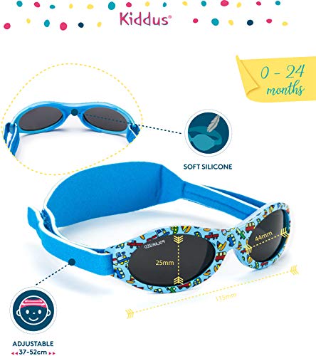 Kiddus Gafas de sol PREMIUM POLARIZADAS para bebé, niño y niña. 0 meses a 2 años. UV400 100% protección rayos UVA y UVB. Suave puente de SILICONA para la nariz. Banda ajustable de NEOPRENO