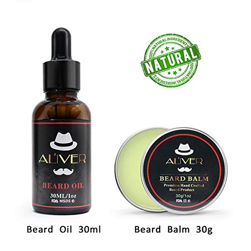 Kit de preparación de barba, 6 piezas con aceite orgánico para barba, babero, brocha, peines, bálsamo para barba para el crecimiento de estilo de barba con bolsa de almacenamiento de gran capacidad