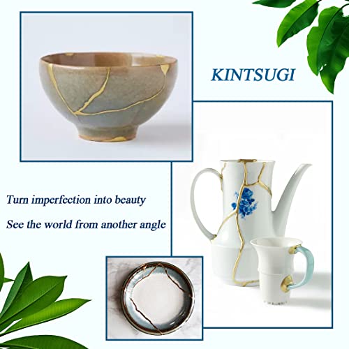 Kit de reparación Kintsugi, reparación de artículos de cerámica atesorados con pegamento de polvo dorado de 50 ml, kit de Kintsugi de nivel de entrada, con una taza de cerámica de práctica