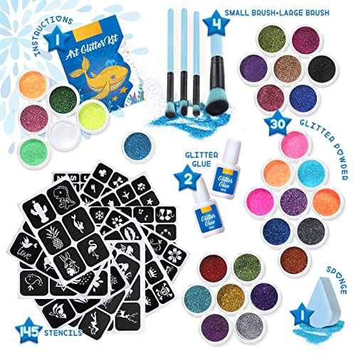 Kit de Tatuajes Temporales-30 Colores Tatuaje Purpurina,145 Únicas Plantillas,Impermeable Tatuajes Temporales,Perfecto para Carnaval,Fiestas Cumpleaños,Día del Niño,Regalos para Niños, Niñas