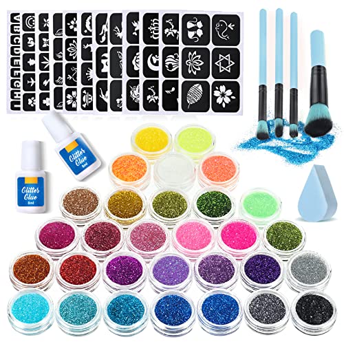 Kit de Tatuajes Temporales-30 Colores Tatuaje Purpurina,145 Únicas Plantillas,Impermeable Tatuajes Temporales,Perfecto para Carnaval,Fiestas Cumpleaños,Día del Niño,Regalos para Niños, Niñas