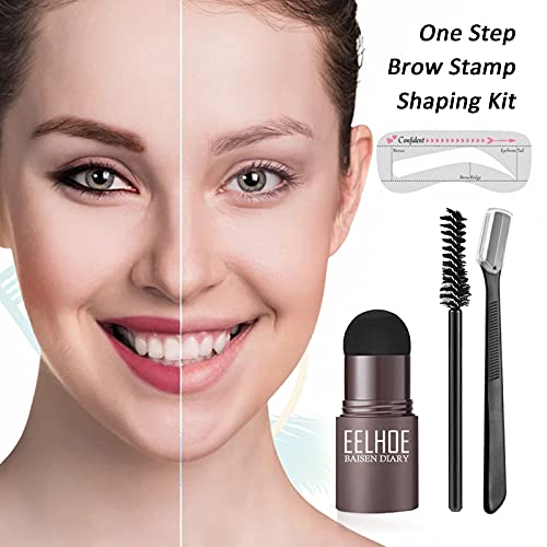 Kit Lapiz Cejas, Impermeable Lápiz de Cejas con 10 Estilos Plantilla Cejas 1 Ceja Cepillo y 1 Recortador de Cejas, Lápiz de Tatuaje Para Cejas, Reutilizable Eyebrow Pencil, Aspecto Natural (Dark Grey)