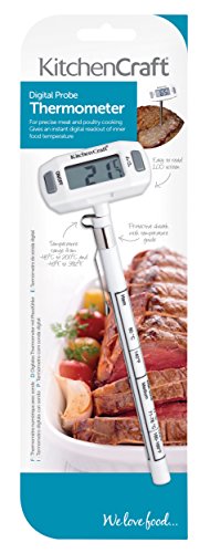 KitchenCraft Termómetro Sonda de Cocina Digital con Pantalla LCD, 12,5 cm, Blanco