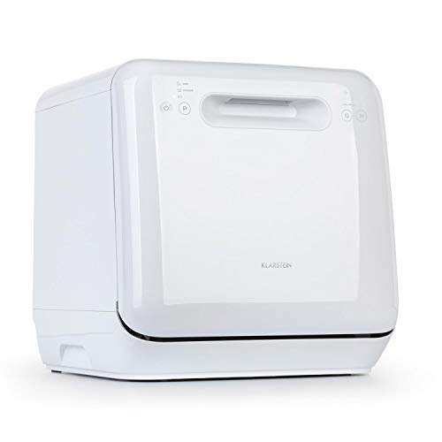 Klarstein Aquatica - Mini lavavajillas 860W, 3 programas, EEC A, 360°, Lavavajillas portatil pequeño, uso sin conexión, capacidad 2 servicios, Consumo de 5L agua, 125 kWh/año, Control táctil, Blanco