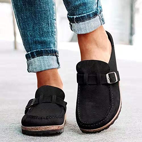 KLHDM Sandalias Mujer Zuecos para Mujer Cabeza Redonda Verano Loafer Tacón Bajo Mules Planos Zapatos Zapatillas de Playa Antideslizantes Sandalias Redondo al Aire Libre,002,39EU