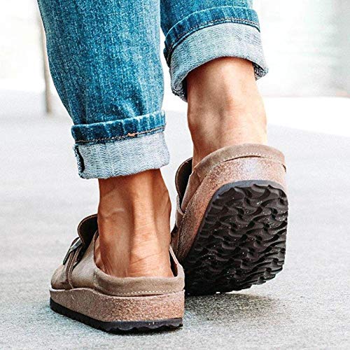 KLHDM Sandalias Mujer Zuecos para Mujer Cabeza Redonda Verano Loafer Tacón Bajo Mules Planos Zapatos Zapatillas de Playa Antideslizantes Sandalias Redondo al Aire Libre,002,39EU