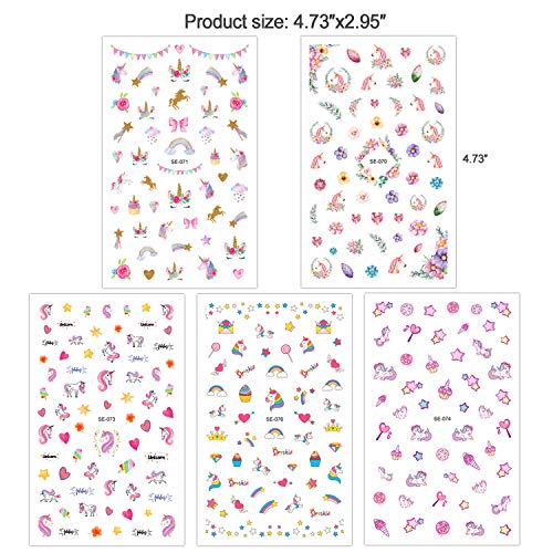 Konsait 500+ Unicornio Nail Art Stickers uñas pegatinas 3D uñas calcomanías autoadherentes para niños niñas Regalo Unicornio Fiesta de Navidad cumpleaños uñas decoración